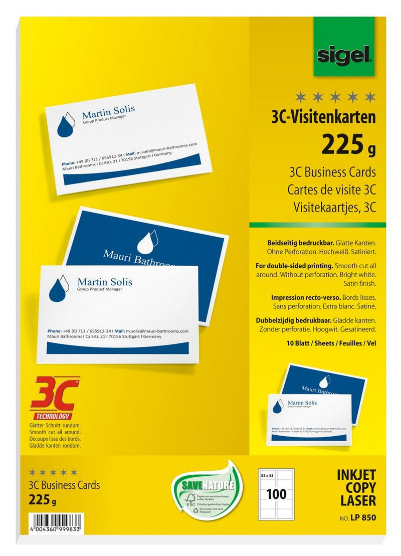 Business Card 3C 225gr bright white 100